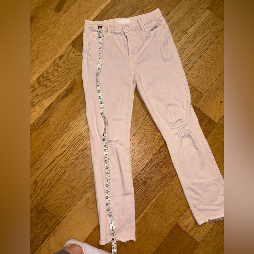 Mother High Rise Straight Leg Jeans Blush Pink Distressed Raw Hem Size 29 - Picture 6 of 13
